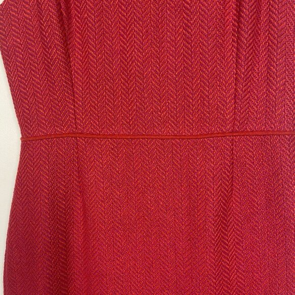 Banana Republic Wool Blend Red Pink Herringbone Sheath Dress Size 10 Mod Retro - Picture 3 of 11